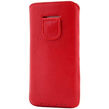 LUVVITT Genuine Leather Pouch Case for iPhone 5 / 5S / 5C - Red/White/Blue