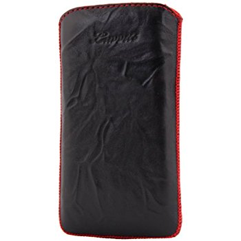 LUVVITT Genuine Leather Pouch for Samsung Galaxy S4 - Black / Red