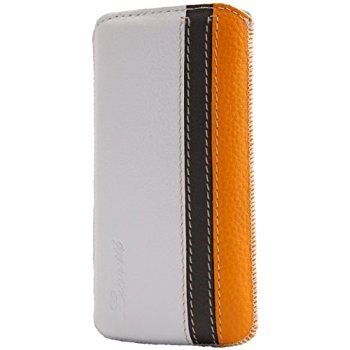 LUVVITT Genuine Leather Pouch Case for iPhone 5 / 5S / 5C - White/Grey/Yellow