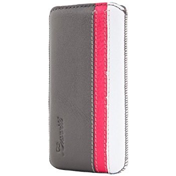 LUVVITT Genuine Leather Pouch Case for iPhone 5 / 5S / 5C - Gray/Pink/White