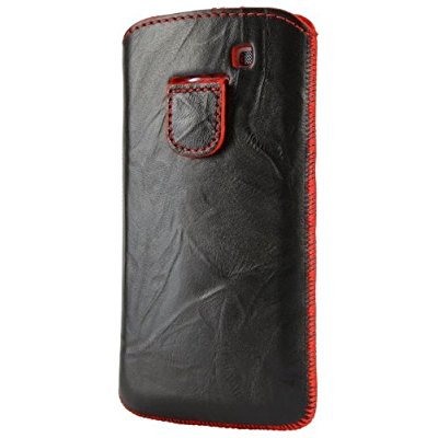 LUVVITT Genuine Leather Pouch for Samsung Galaxy S3 SIII - Black / Red