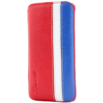 LUVVITT Genuine Leather Pouch Case for iPhone 5 / 5S / 5C - Red/White/Blue