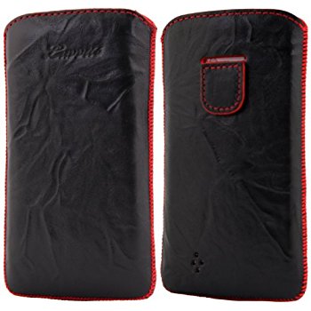 LUVVITT Genuine Leather Pouch for Samsung Galaxy S4 - Black / Red