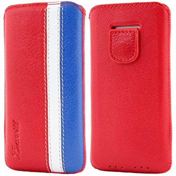 LUVVITT Genuine Leather Pouch Case for iPhone 5 / 5S / 5C - Red/White/Blue