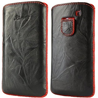 LUVVITT Genuine Leather Pouch for Samsung Galaxy S3 SIII - Black / Red