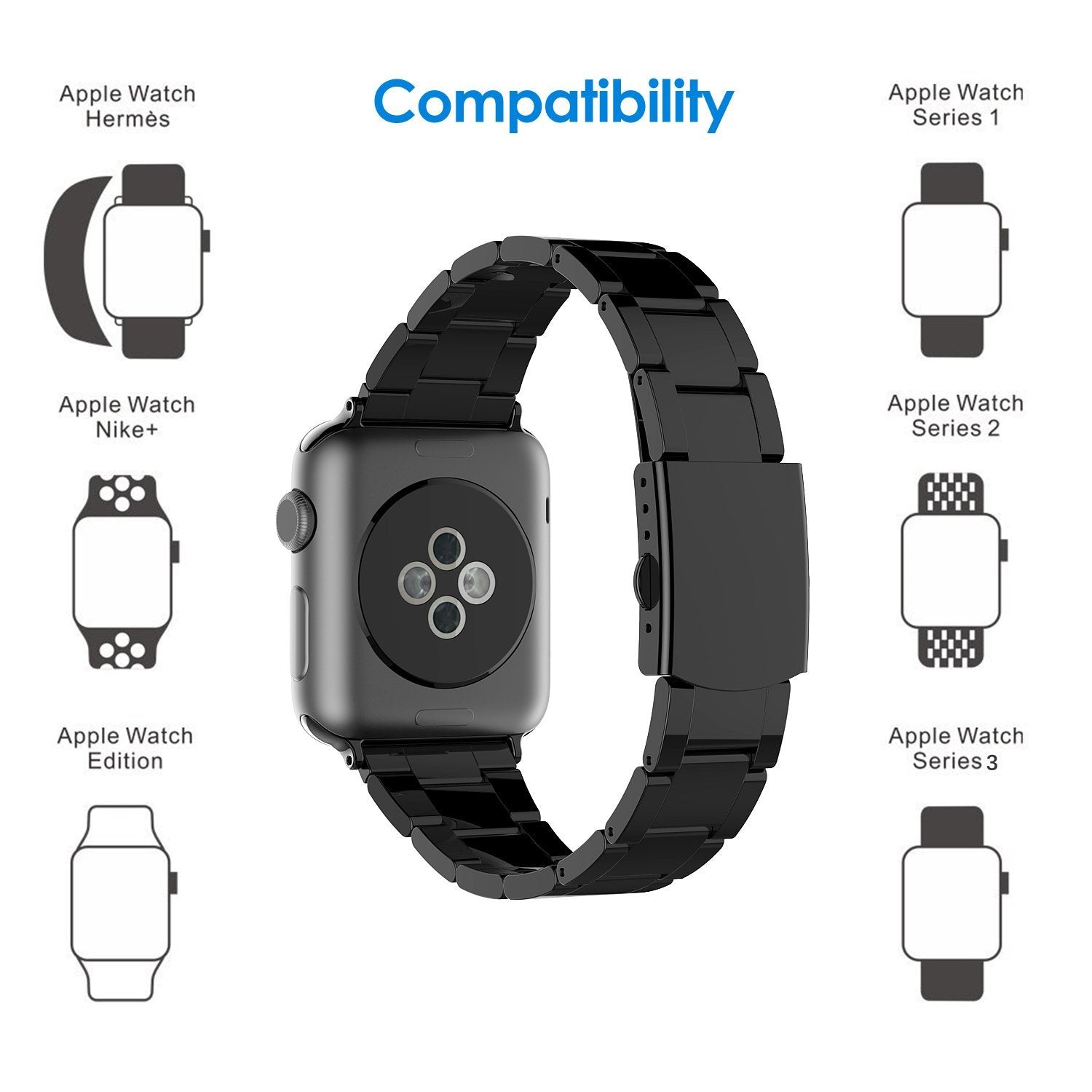 LUVVITT Stainless Steel Apple Watch Series 3 Band 42mm - Black