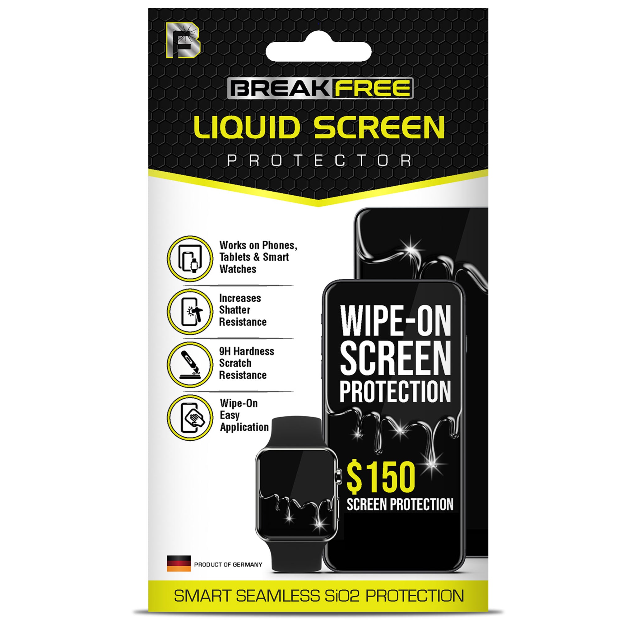 BREAK FREE Liquid Glass Screen Protector with $150 Guarantee for All Phones Tablets and Smart Watches