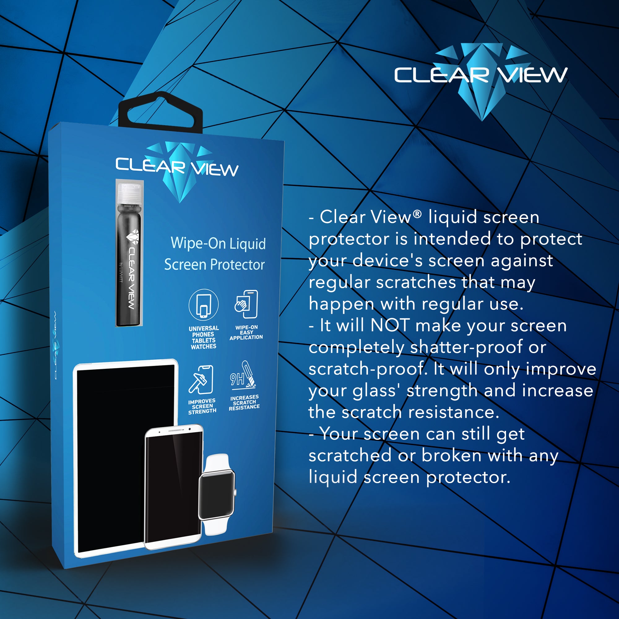 ClearView Liquid Glass Screen Protector for All Smartphones Tablets and Watches - Bottle