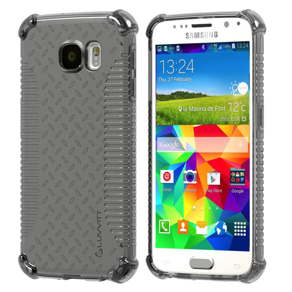 LUVVITT CLEAR GRIP Galaxy S6 Case | Slim Transparent TPU Rubber Case - Black