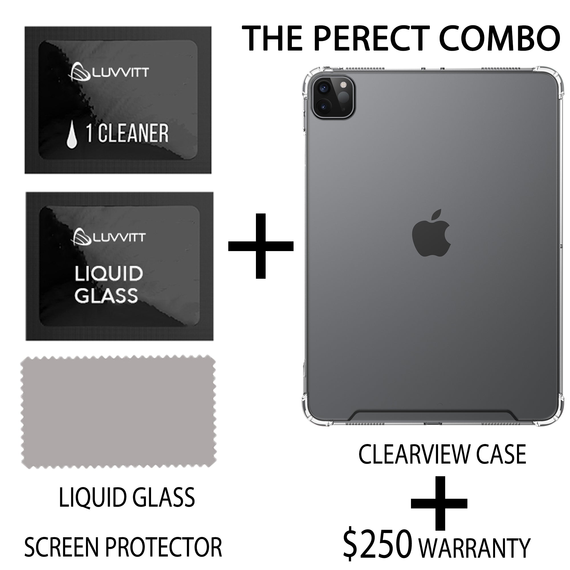 iPad Pro 12.9 2020 Case with $250 Warranty - Luvvitt Clear View Case and Liquid Glass Screen Protector