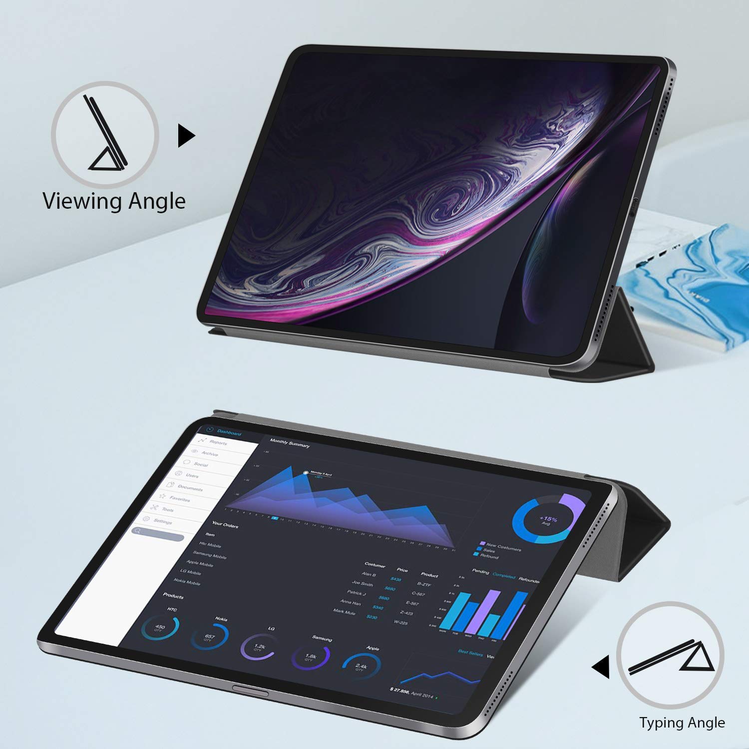 LUVVITT iPad Pro 11 Smart Folio Case Front and Back Cover with Pencil Holder 2018