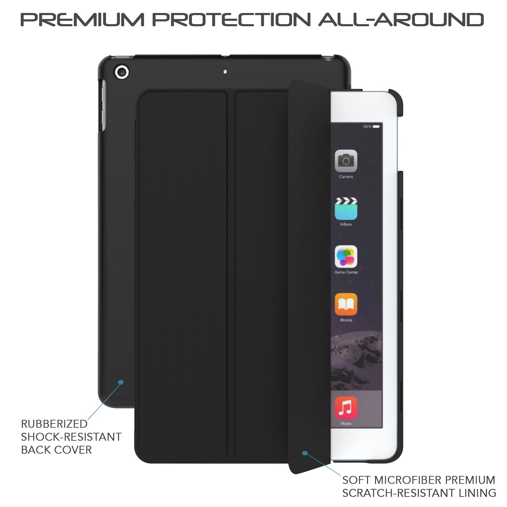 LUVVITT RESCUE Case Full Body Trifold Cover for Apple iPad 9.7 2017 - Black