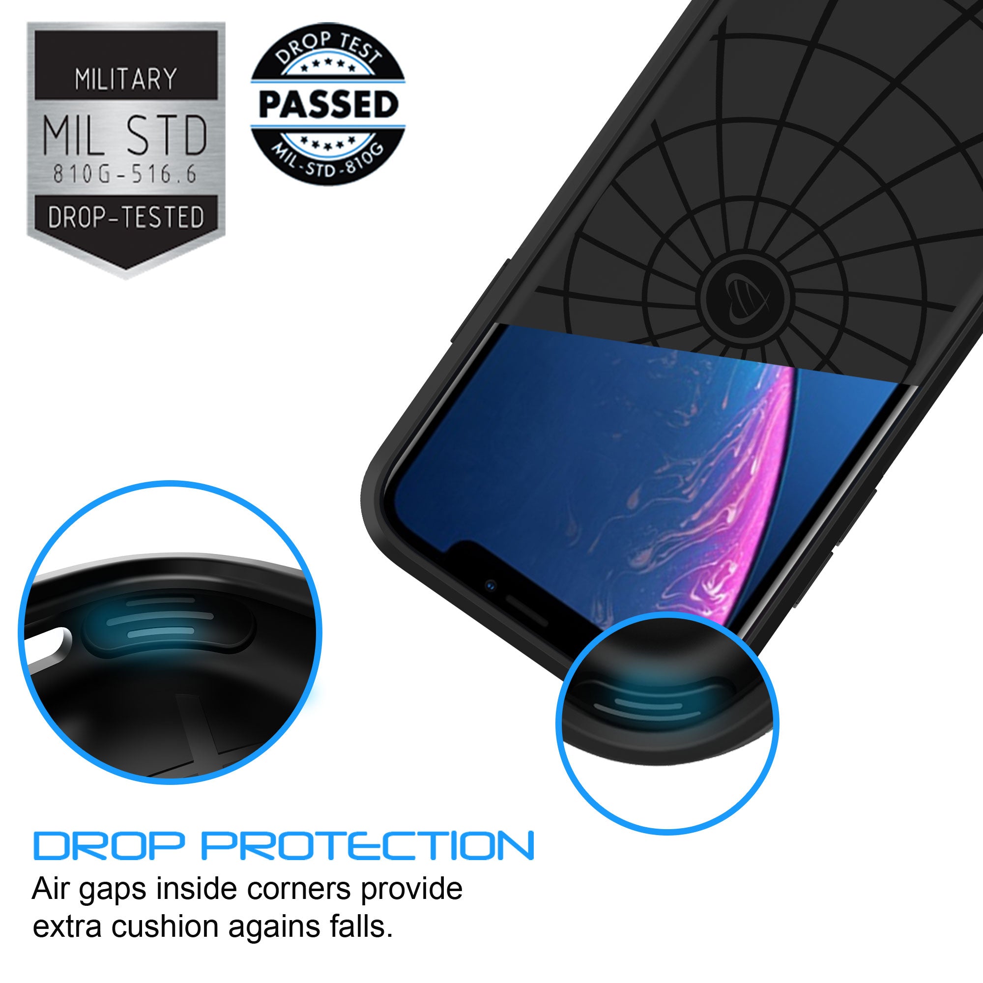 Luvvitt $250 Warranty ULTRA ARMOR Case + Liquid Glass Screen Protector Bundle for iPhone 11 Pro 2019 - Black