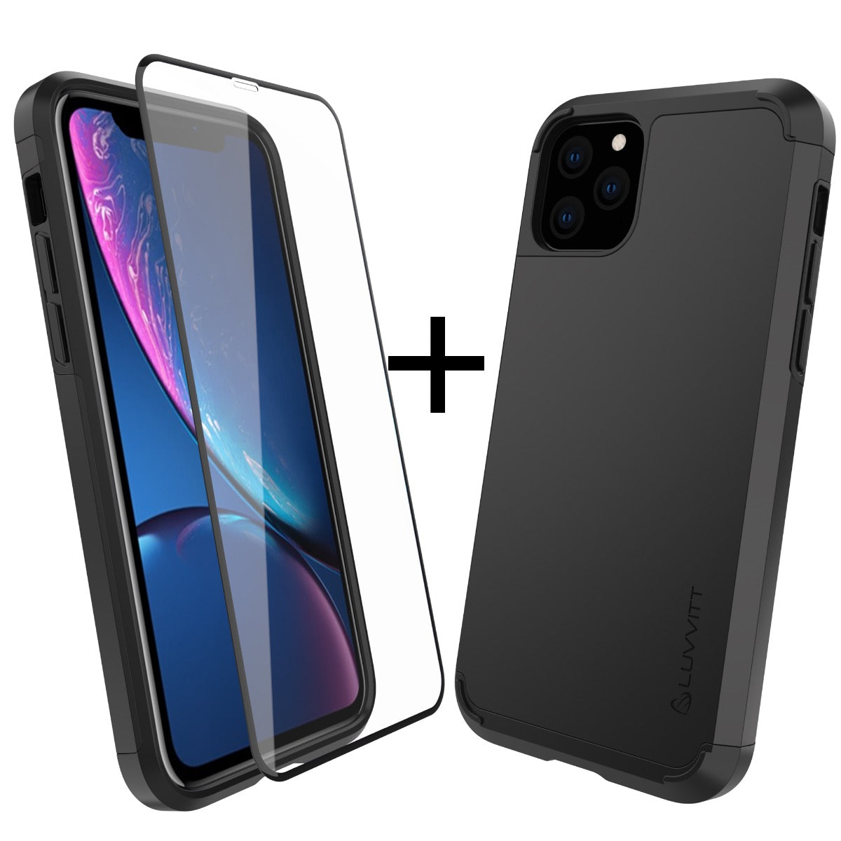 Luvvitt Ultra Armor Case and Tempered Glass Screen Protector Bundle for iPhone 11 Pro Max 2019 - Black