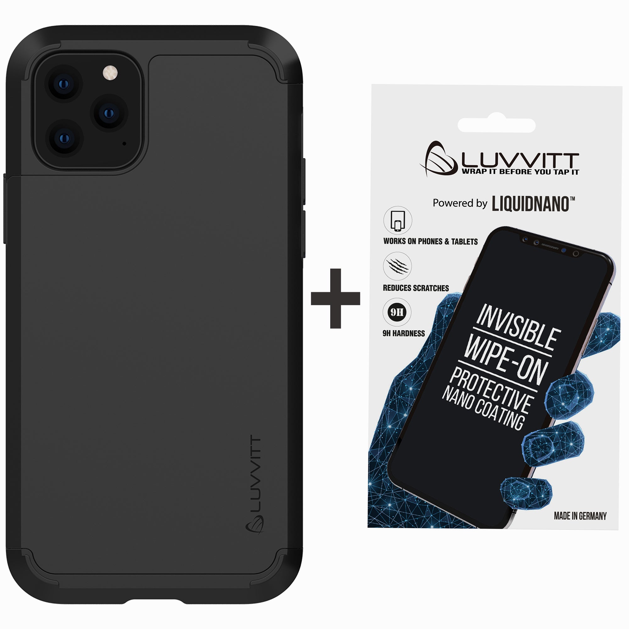 Luvvitt Ultra Armor Case and Liquid Glass Screen Protector Bundle for iPhone 11 Pro Max 2019 - Black