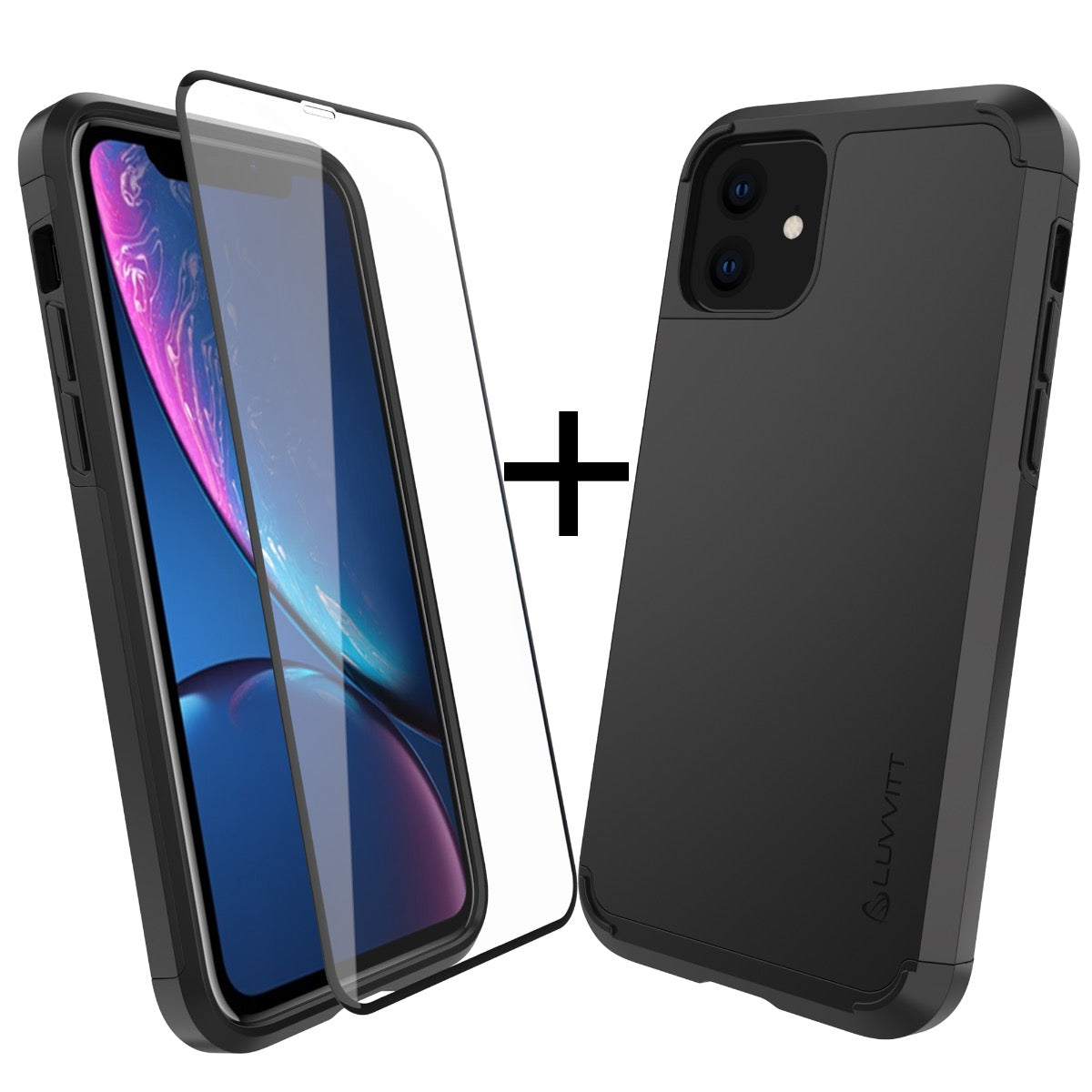 Luvvitt Ultra Armor Case and Tempered Glass Screen Protector Bundle for iPhone 11 2019 - Black