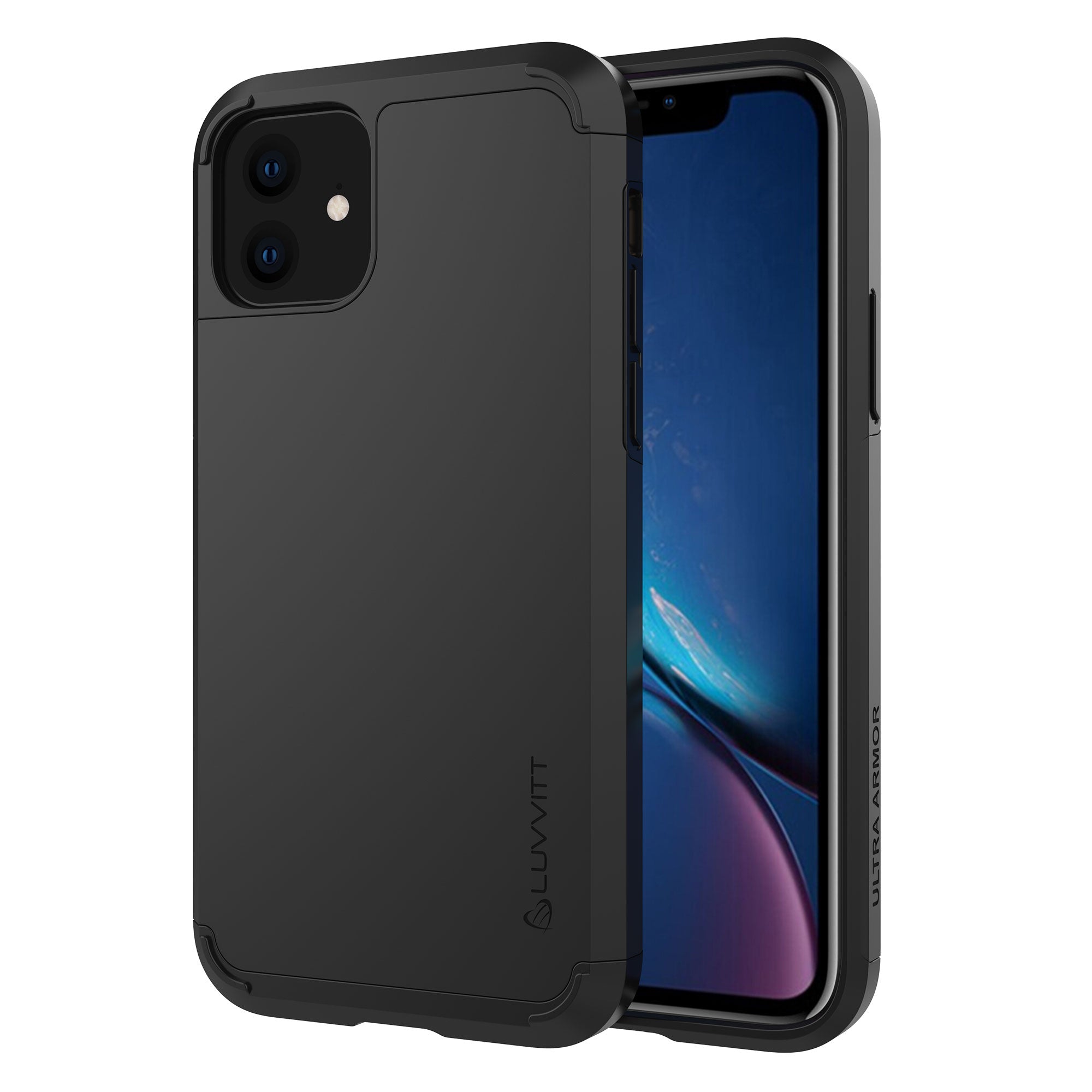 Luvvitt Ultra Armor Case and Tempered Glass Screen Protector Bundle for iPhone 11 2019 - Black