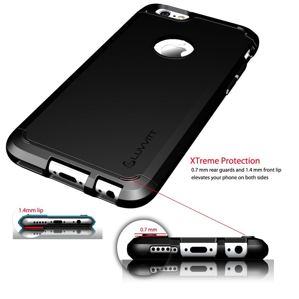 LUVVITT [Ultra Armor] Shock Absorbing Heavy Duty Dual Layer Tough Cover Case for iPhone 6/6s PLUS - Black