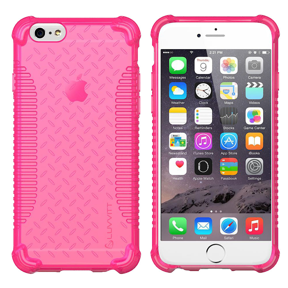 LUVVITT CLEAR GRIP iPhone 6S / 6 Case Soft TPU Rubber Back Cover - NEON Pink