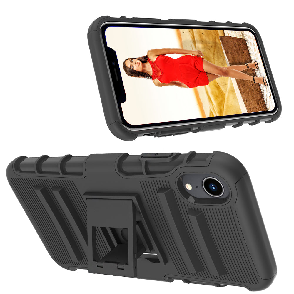 Luvvitt XTR Armor Case With Belt Clip Holster and Kickstand for iPhone XR 2018 6.1 inch Black