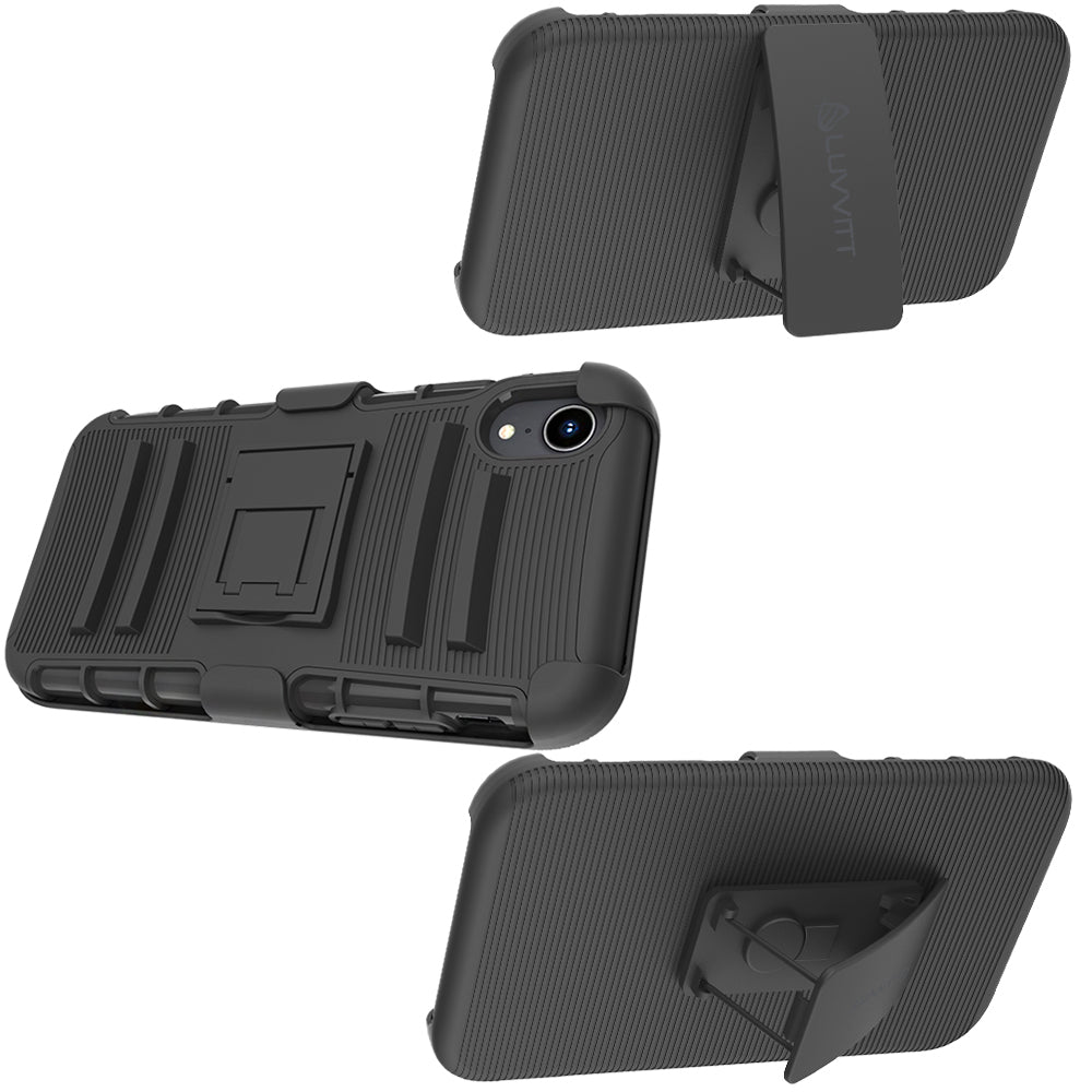 Luvvitt XTR Armor Case With Belt Clip Holster and Kickstand for iPhone XR 2018 6.1 inch Black