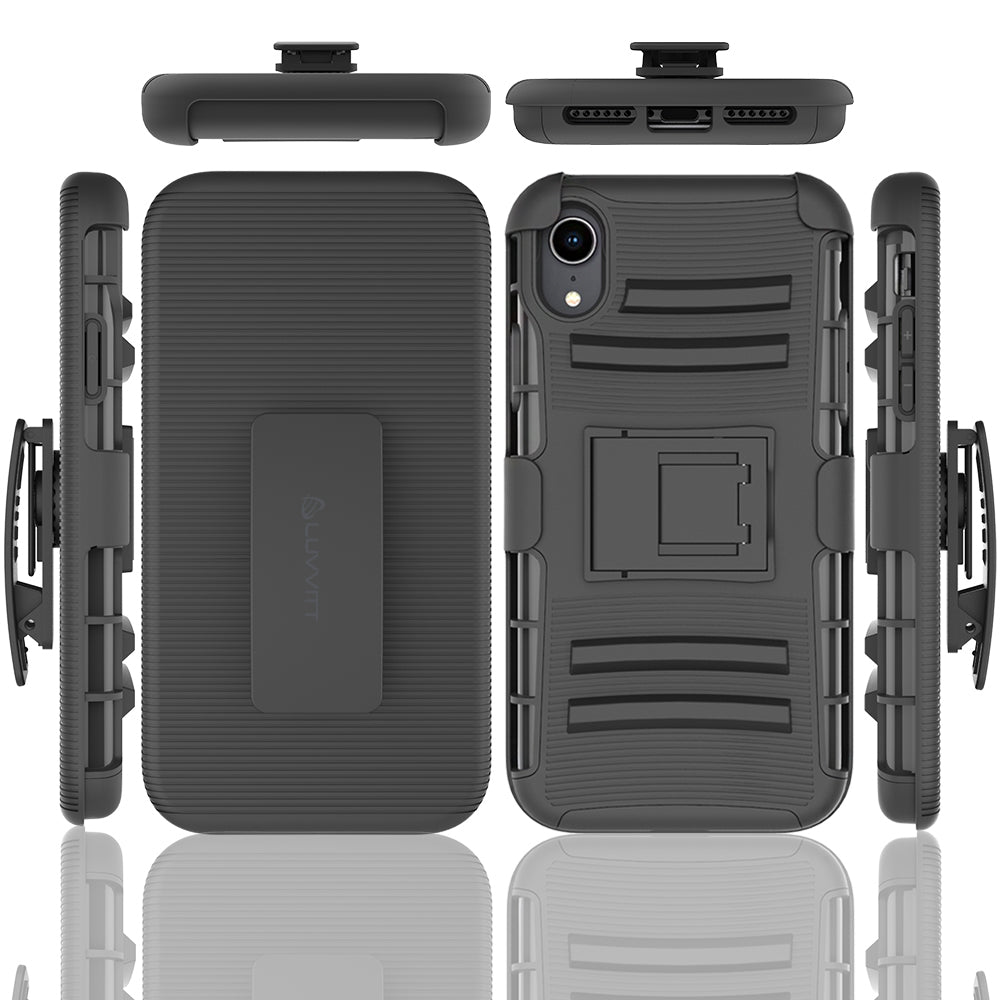 Luvvitt XTR Armor Case With Belt Clip Holster and Kickstand for iPhone XR 2018 6.1 inch Black