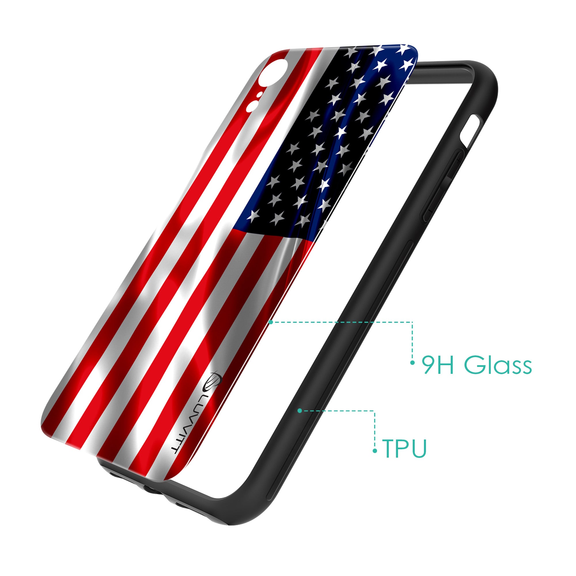 iPhone XR Case GLASS Back USA American Flag Back Cover - US United States of America