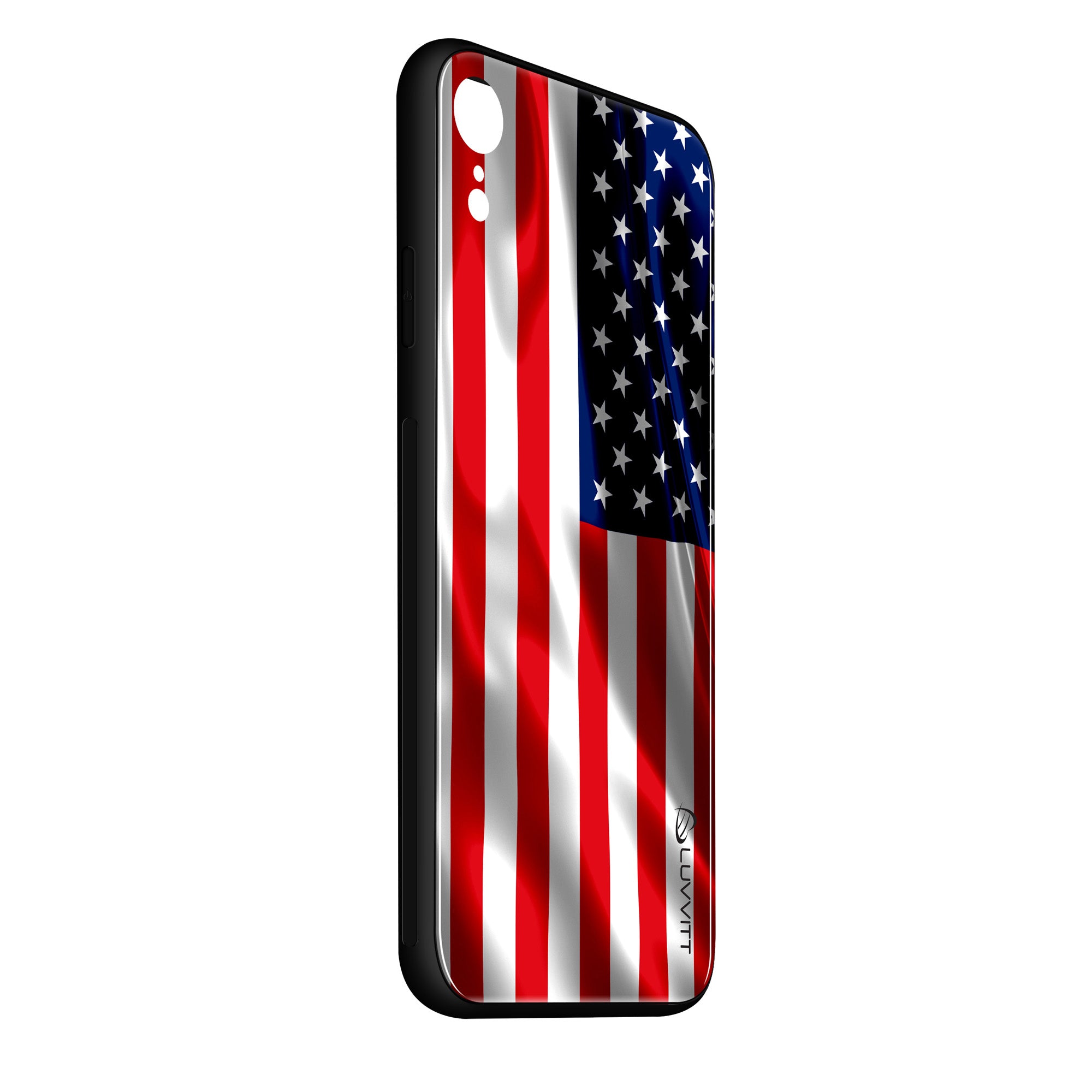 iPhone XR Case GLASS Back USA American Flag Back Cover - US United States of America