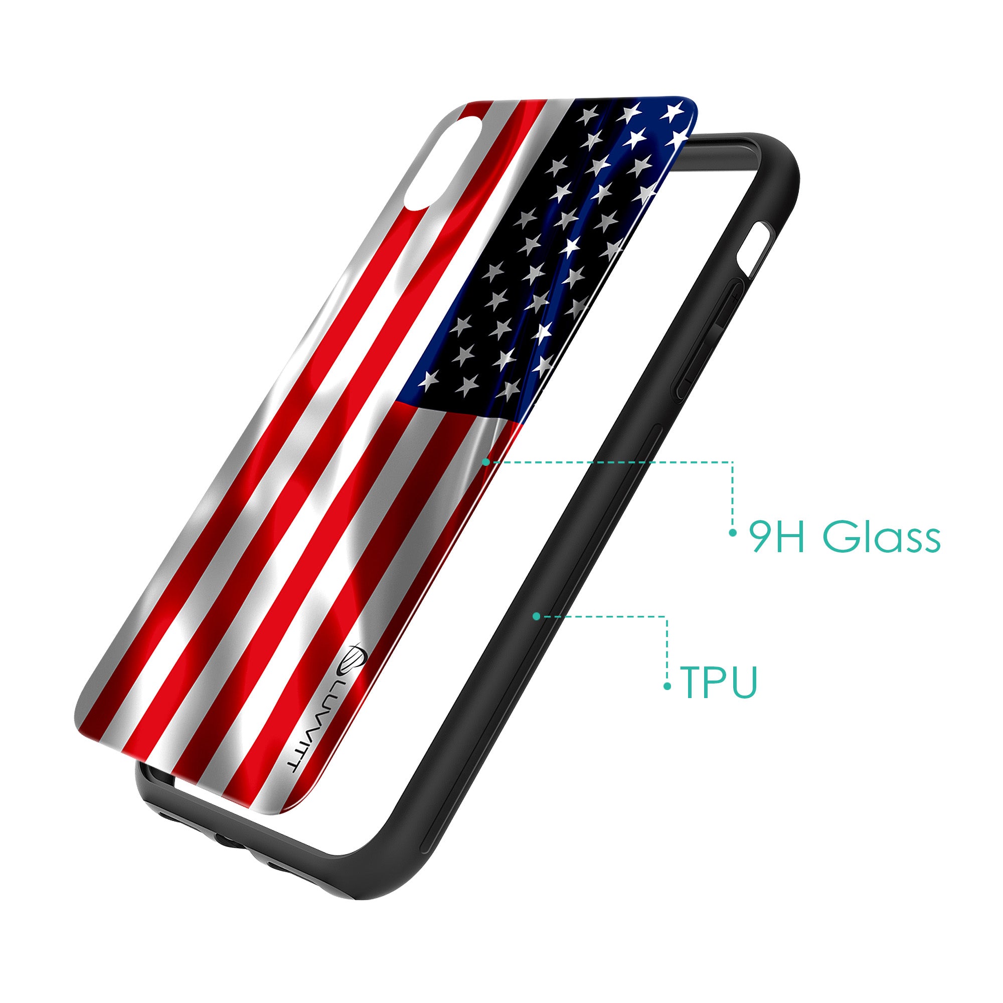 iPhone XS Case GLASS Back USA American Flag Back Cover - US United States of America