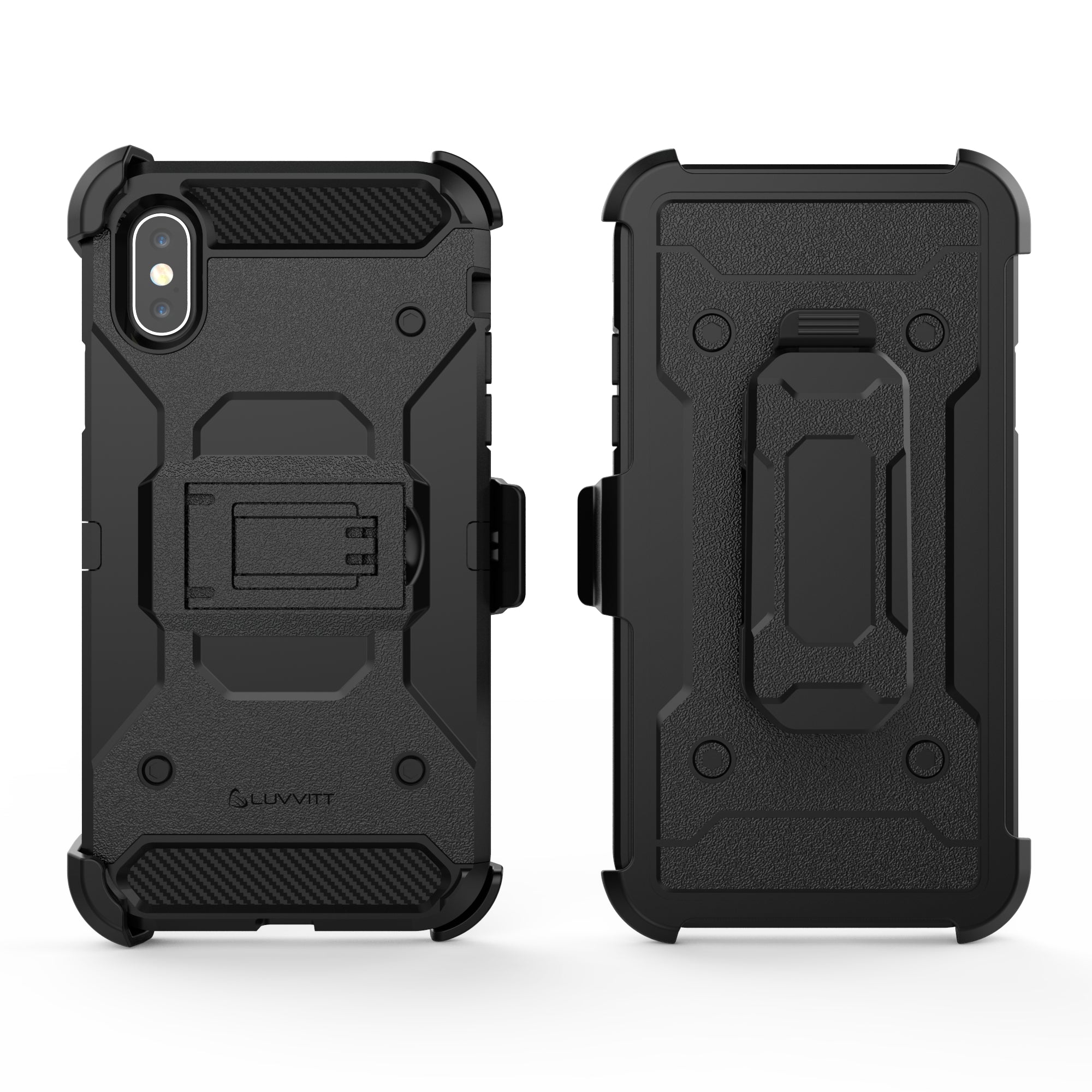 Luvvitt iPhone XS Max Armor Case With Belt Clip Holster and Kickstand 6.5 Black