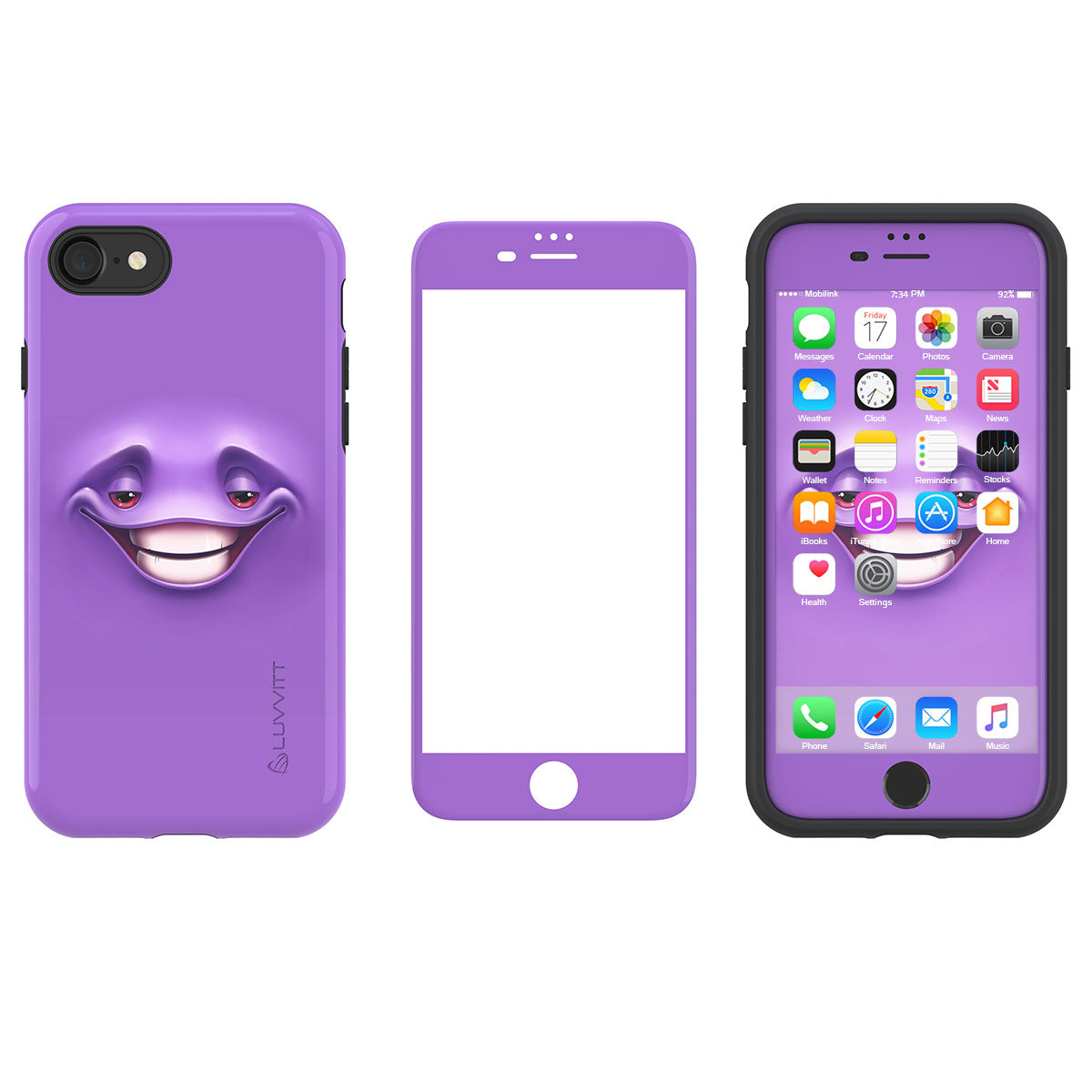 LUVVITT EMOJI Case and Tempered Glass Set for iPhone 7/8 - Purple