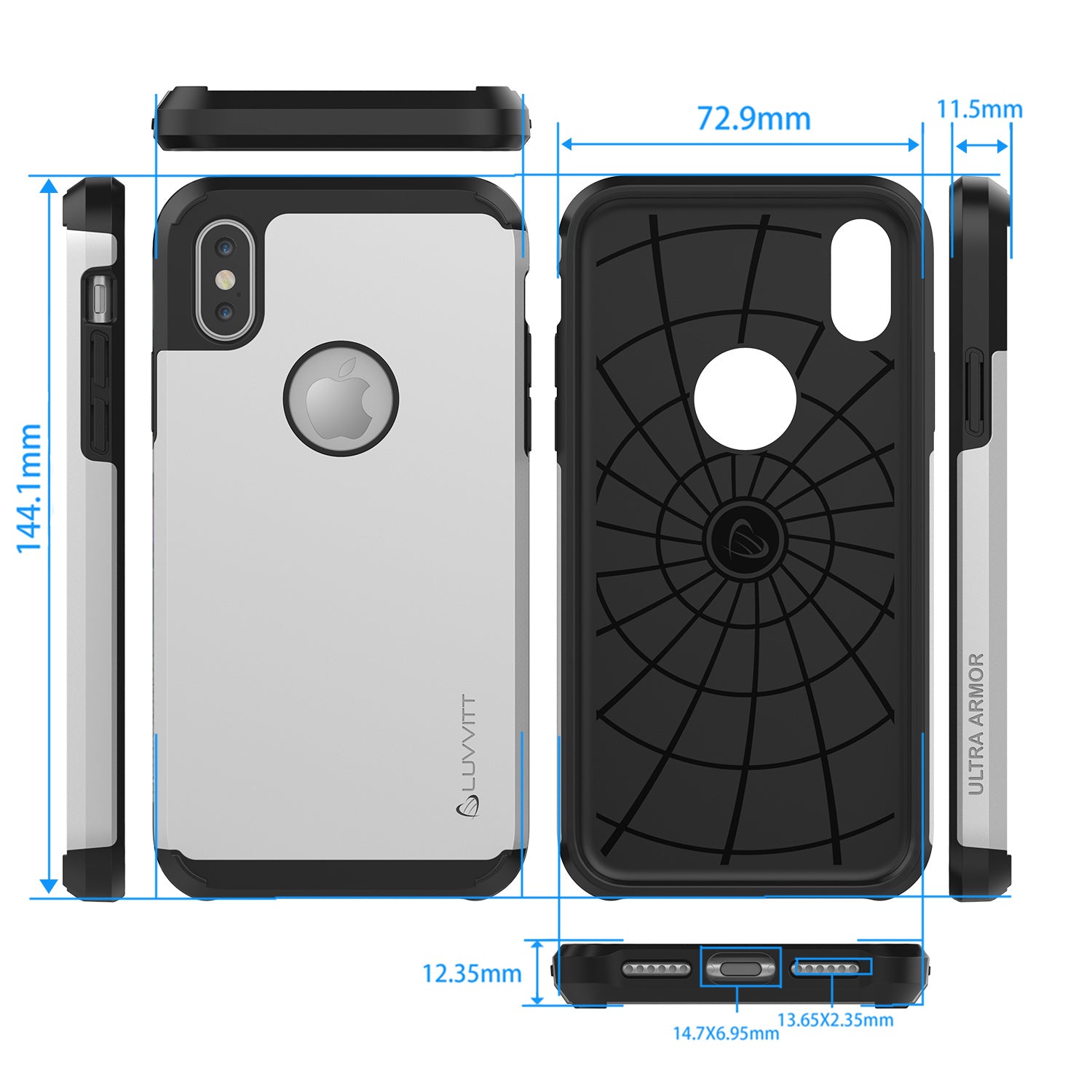 Luvvitt Ultra Armor Dual Layer Case for iPhone XS / X 5.8 inch 2017-2018 Silver