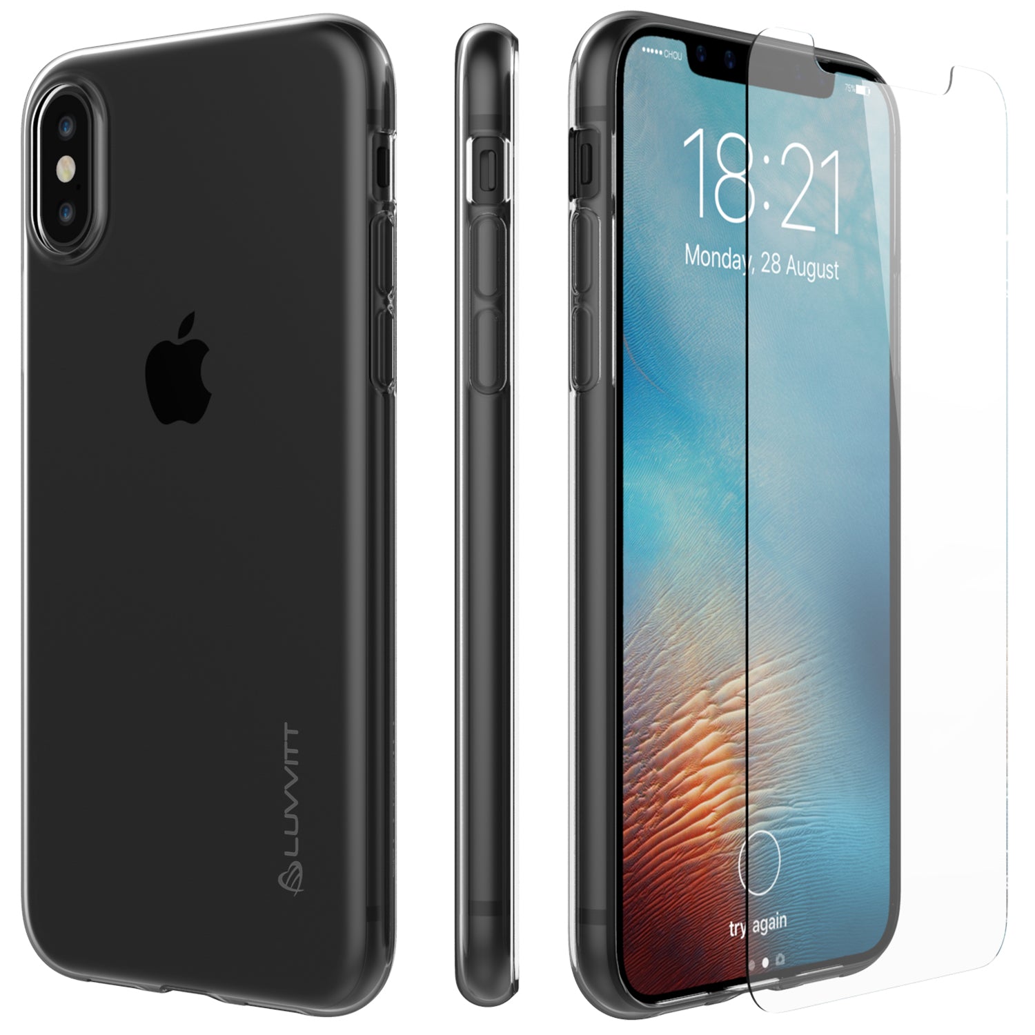 Luvvitt Clarity Case and Tempered Glass Screen Protector for iPhone X / XS - Bundle