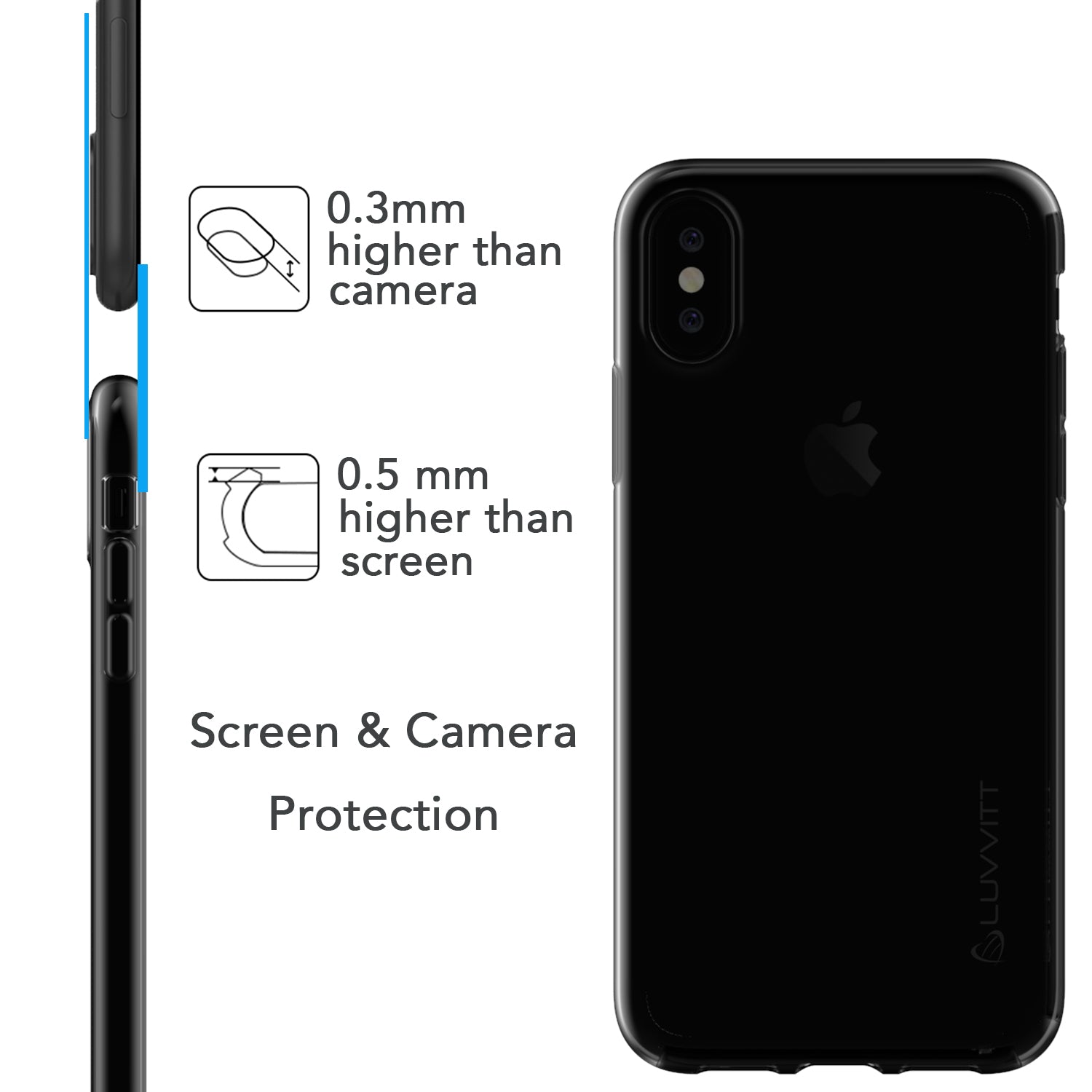 Luvvitt Clarity Case for iPhone X / XS Slim Flexible TPU Rubber Light Cover - Black