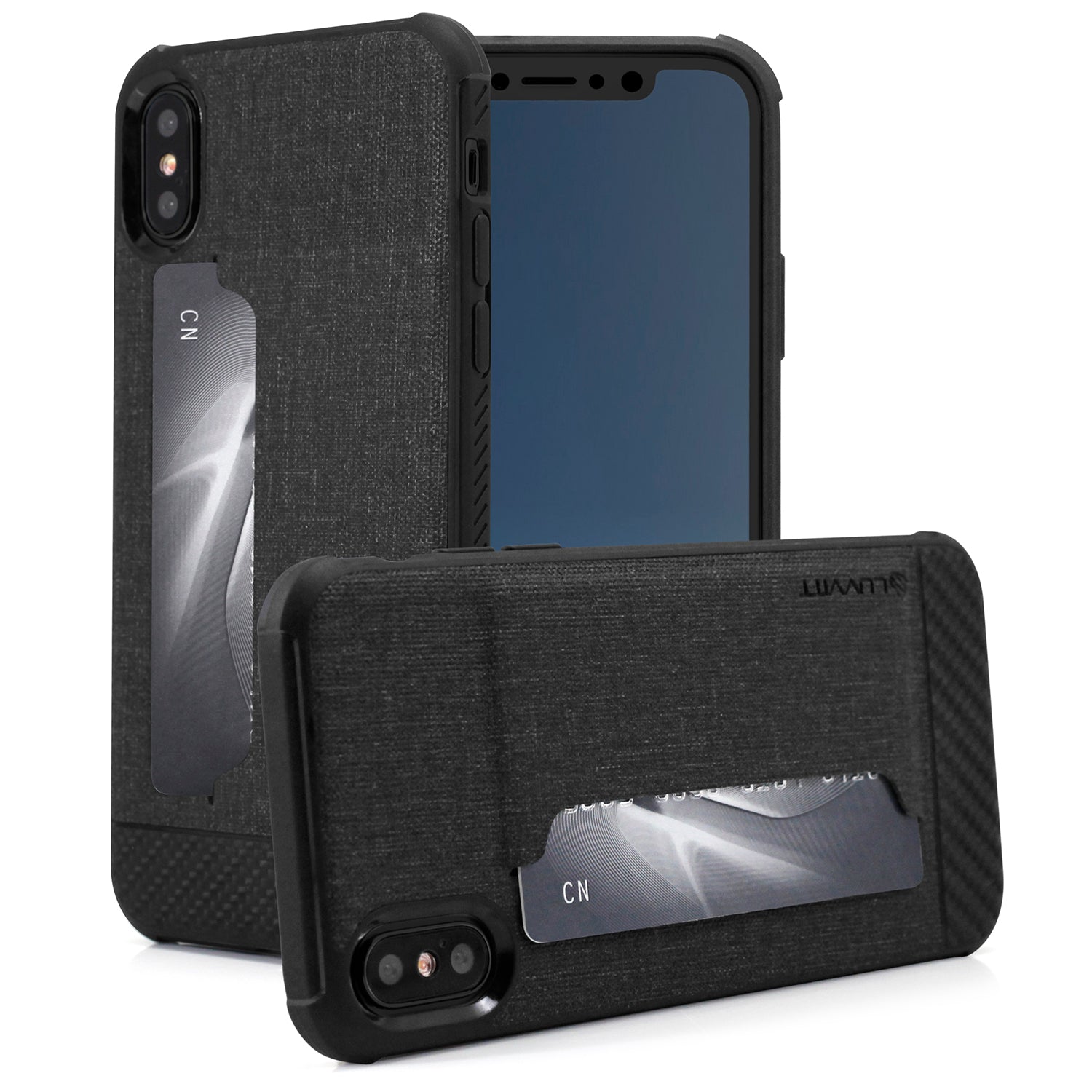 Luvvitt Gabbana Wallet Case with Fabric for iPhone XS / X - Black / Carbon Fiber