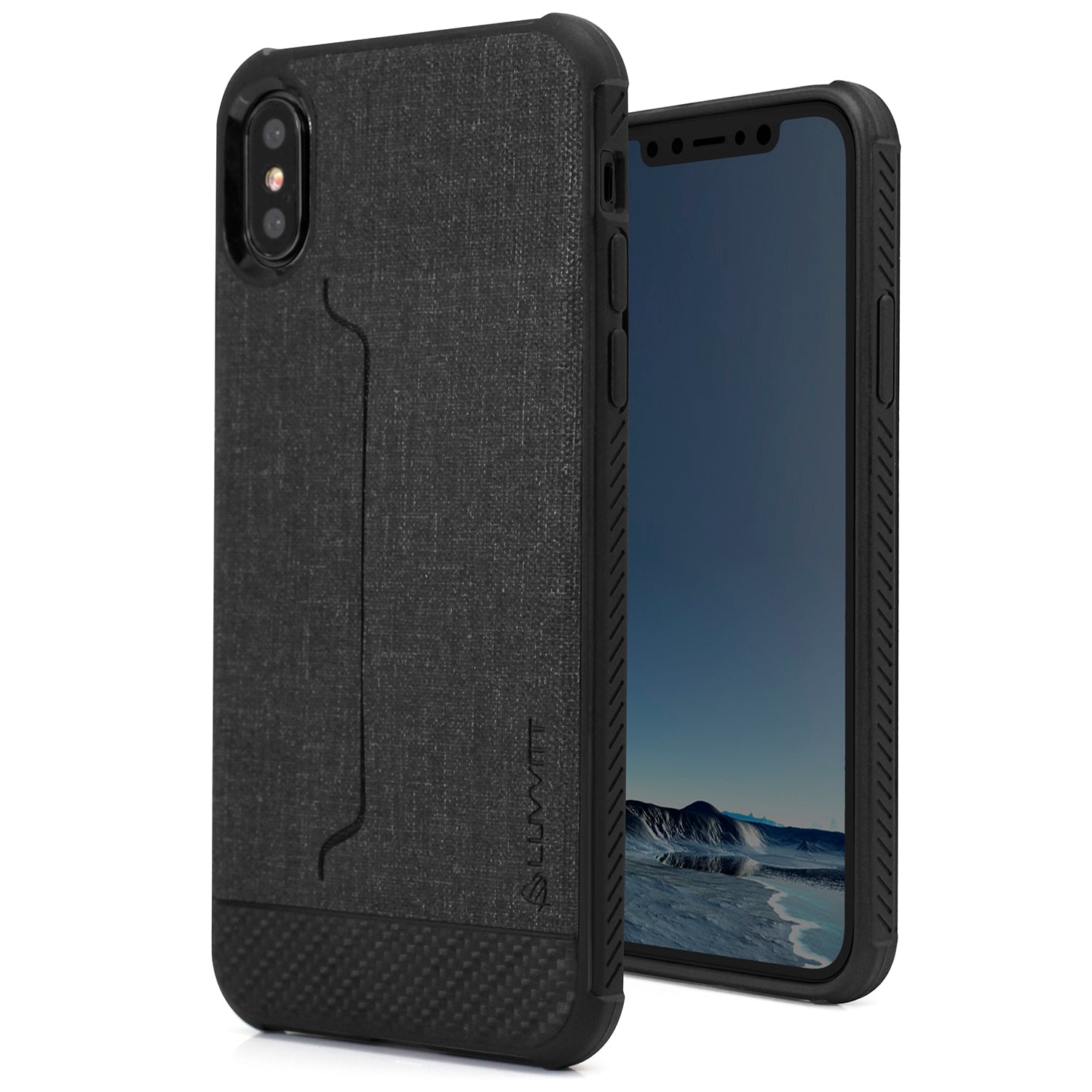 Luvvitt Gabbana Wallet Case with Fabric for iPhone XS / X - Black / Carbon Fiber