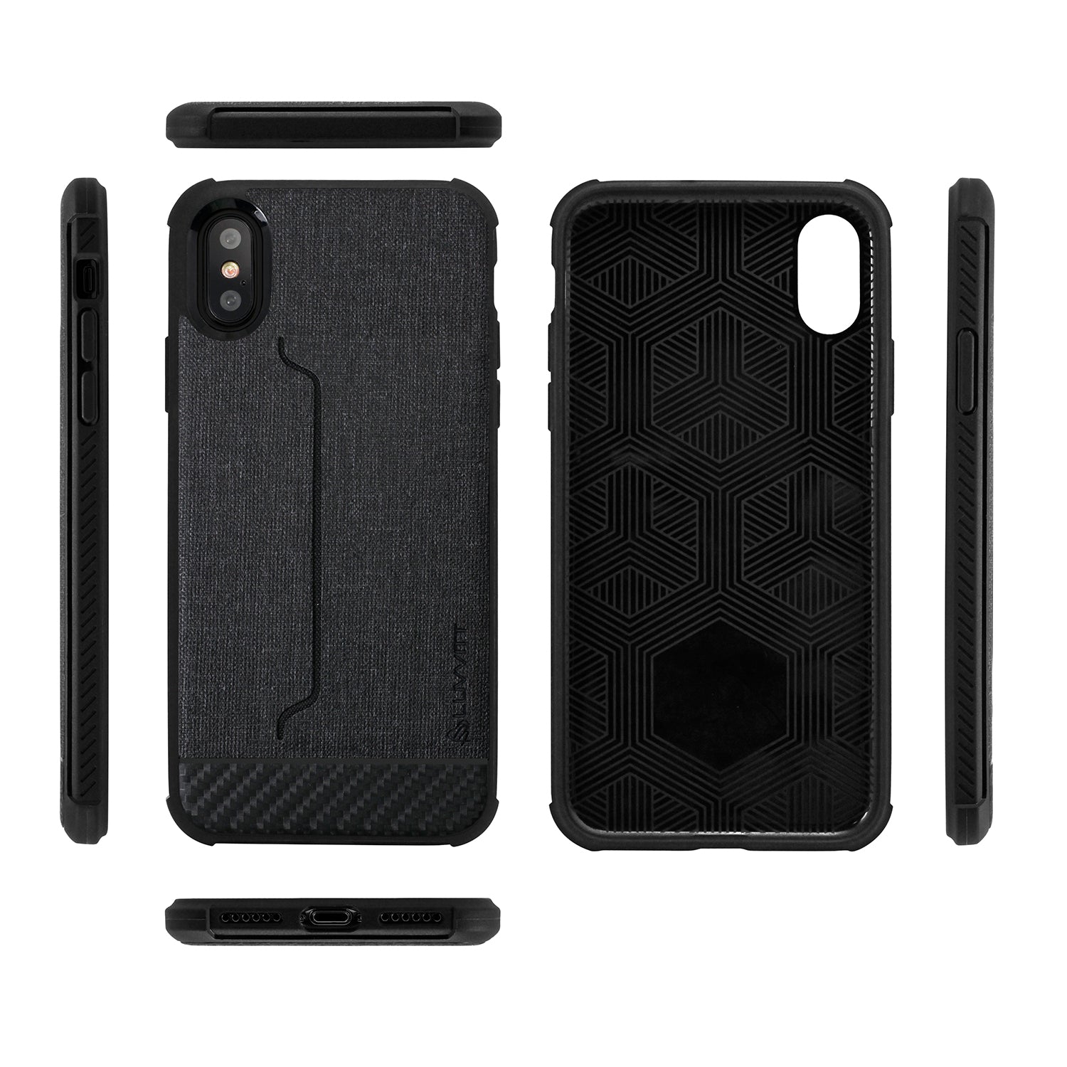 Luvvitt Gabbana Wallet Case with Fabric for iPhone XS / X - Black / Carbon Fiber