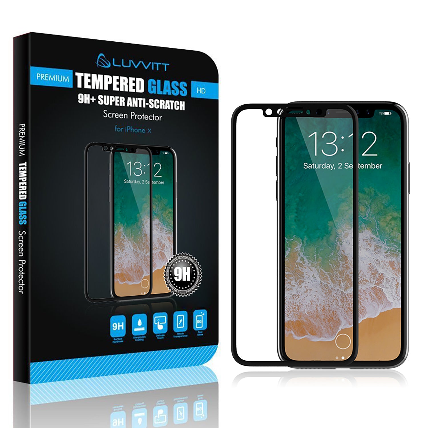Luvvitt Tempered Glass Screen Protector 3D Case Friendly for iPhone X / XS - Black