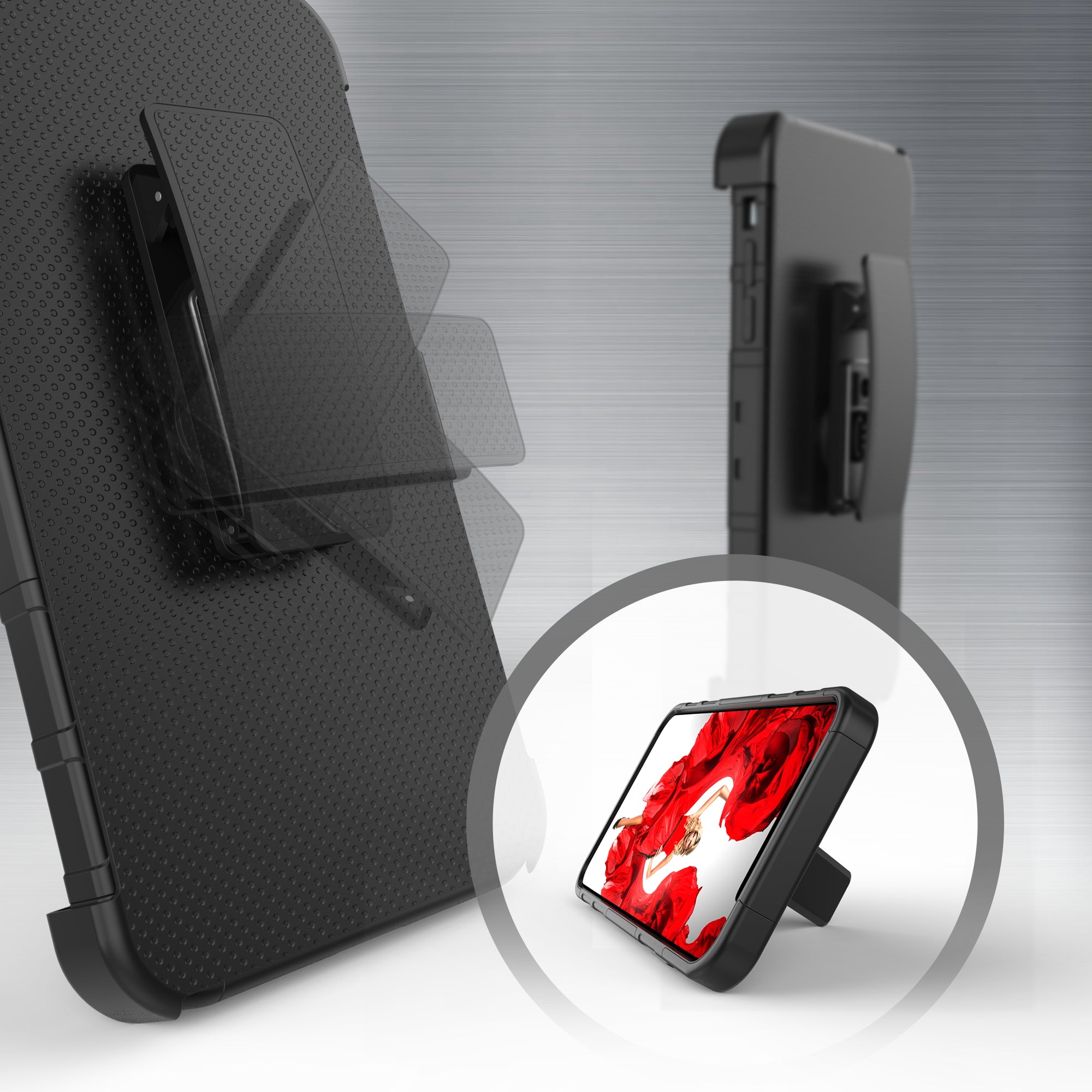 Luvvitt NCY iPhone XS Max Armor Case With Belt Clip Holster and Kickstand 6.5 Black