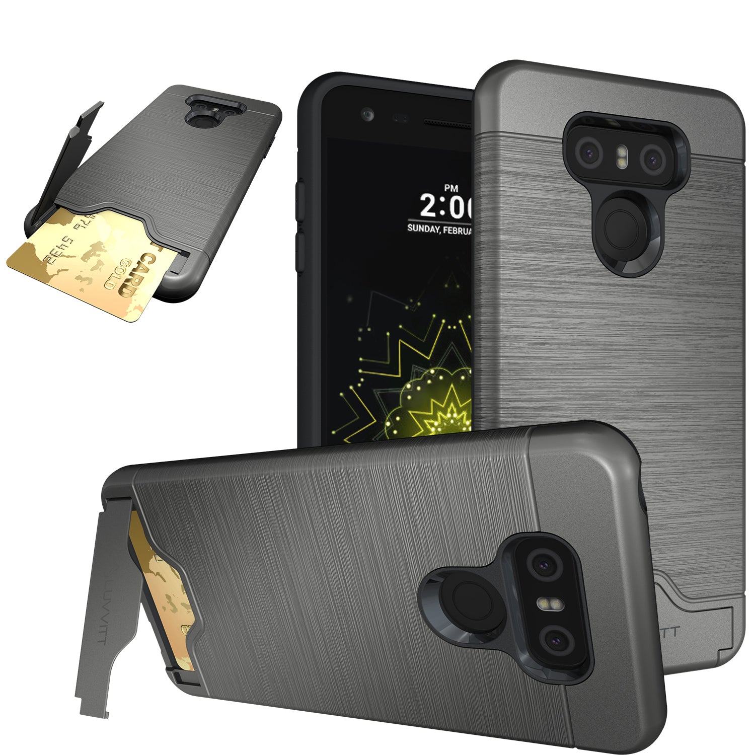 LUVVITT ARMOR WALLET Card Slot Case with Kickstand for LG G6 - Platinum Gray