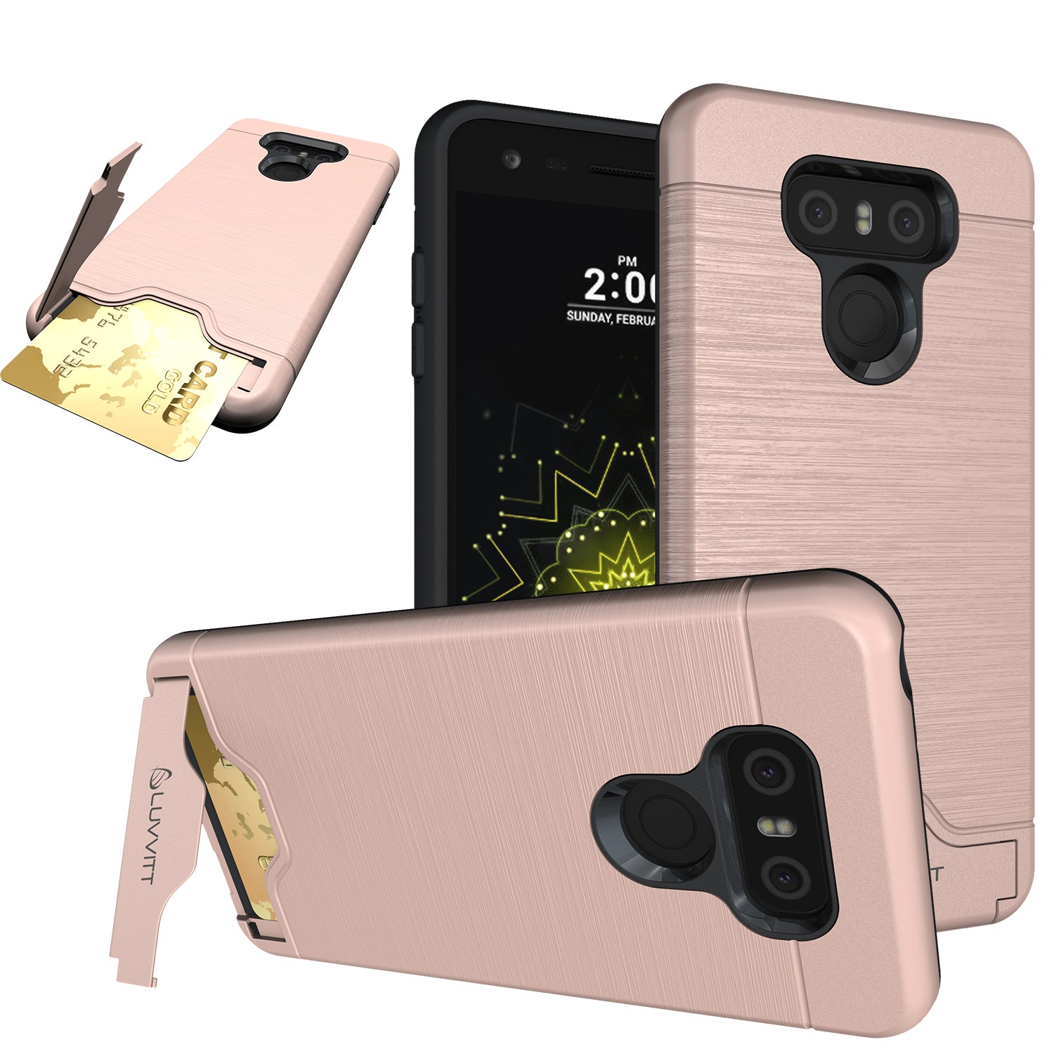 LUVVITT ARMOR WALLET Card Slot Case with Kickstand for LG G6 - Rose Gold