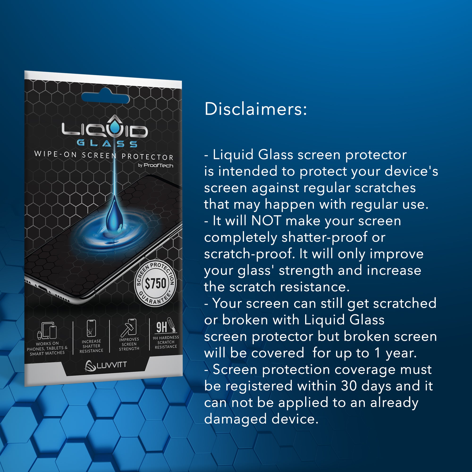Liquid Glass Screen Protector with $750 Guarantee for All Phones Tablets and Smart Watches