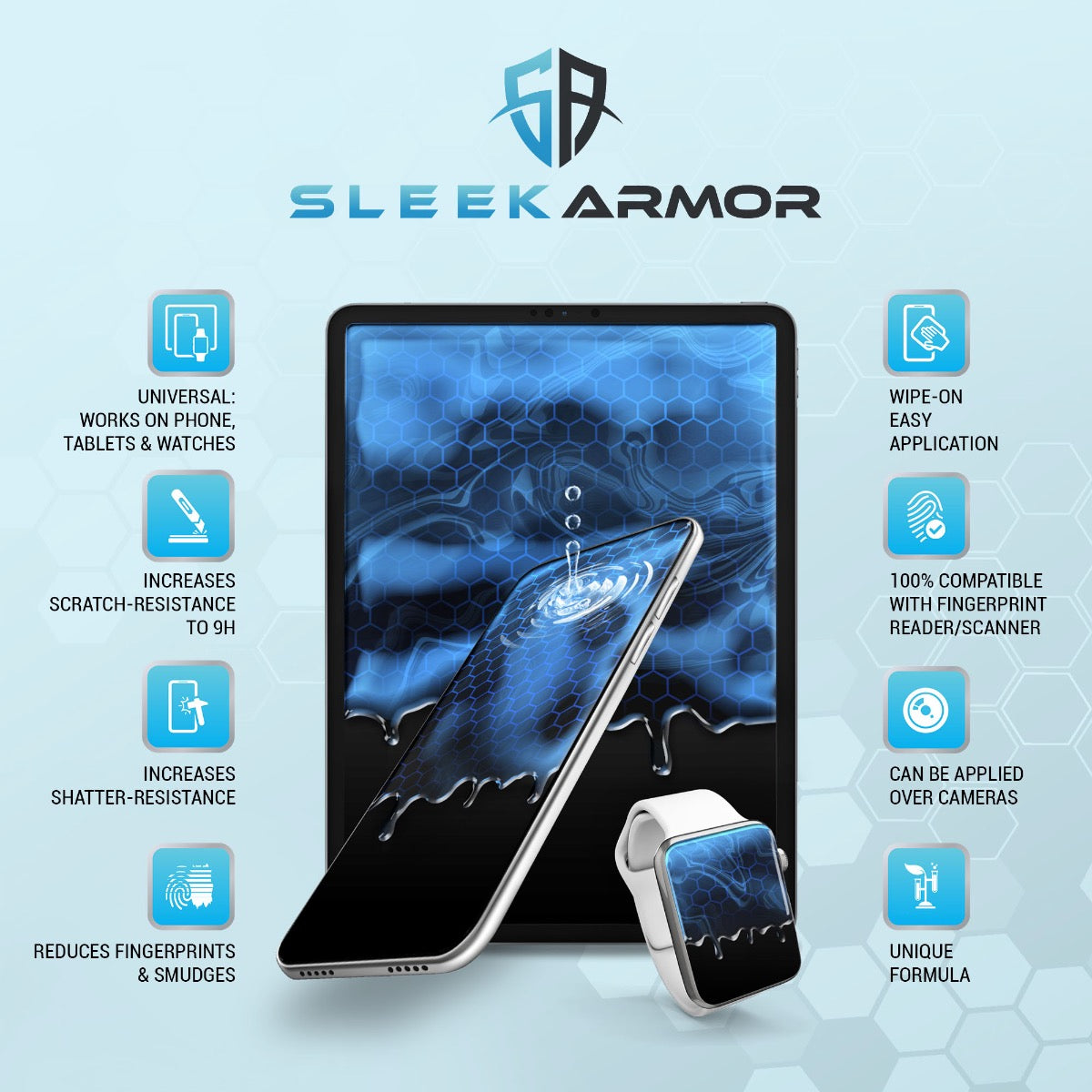 SLEEK ARMOR Liquid Screen Protector for All Phones Tablets and Smart Watches