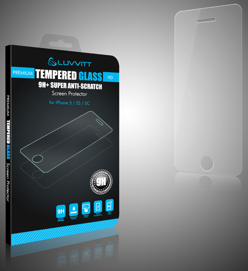 LUVVITT TEMPERED GLASS Screen Protector for iPhone 5 / 5S / 5C - Crystal Clear