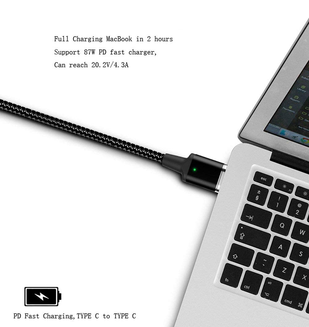 SUPER ARMOR Magnetic Electric Cable USB-C for MacBook Pro and Other Devices w Data Transfer