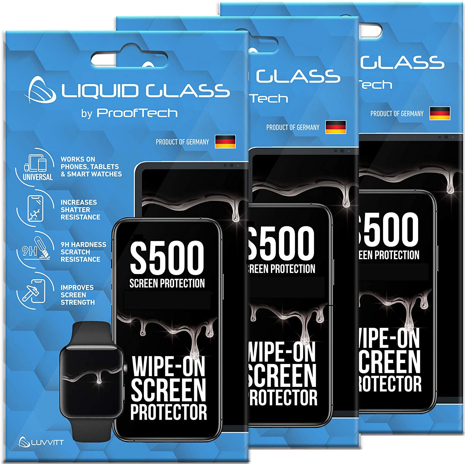 3 Pack Liquid Glass Screen Protector with $500 Screen Protection - Universal