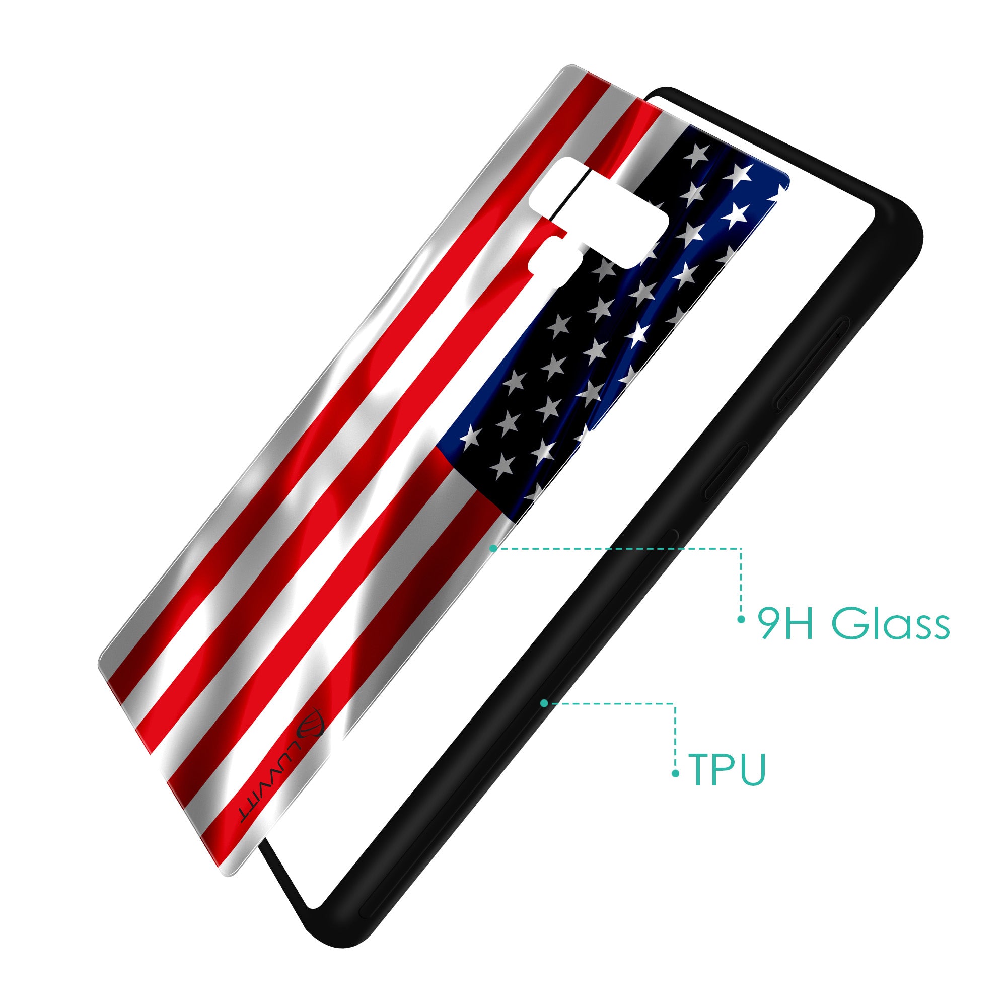 Note 9 Case GLASS Back USA American Flag Back Cover - US United States of America