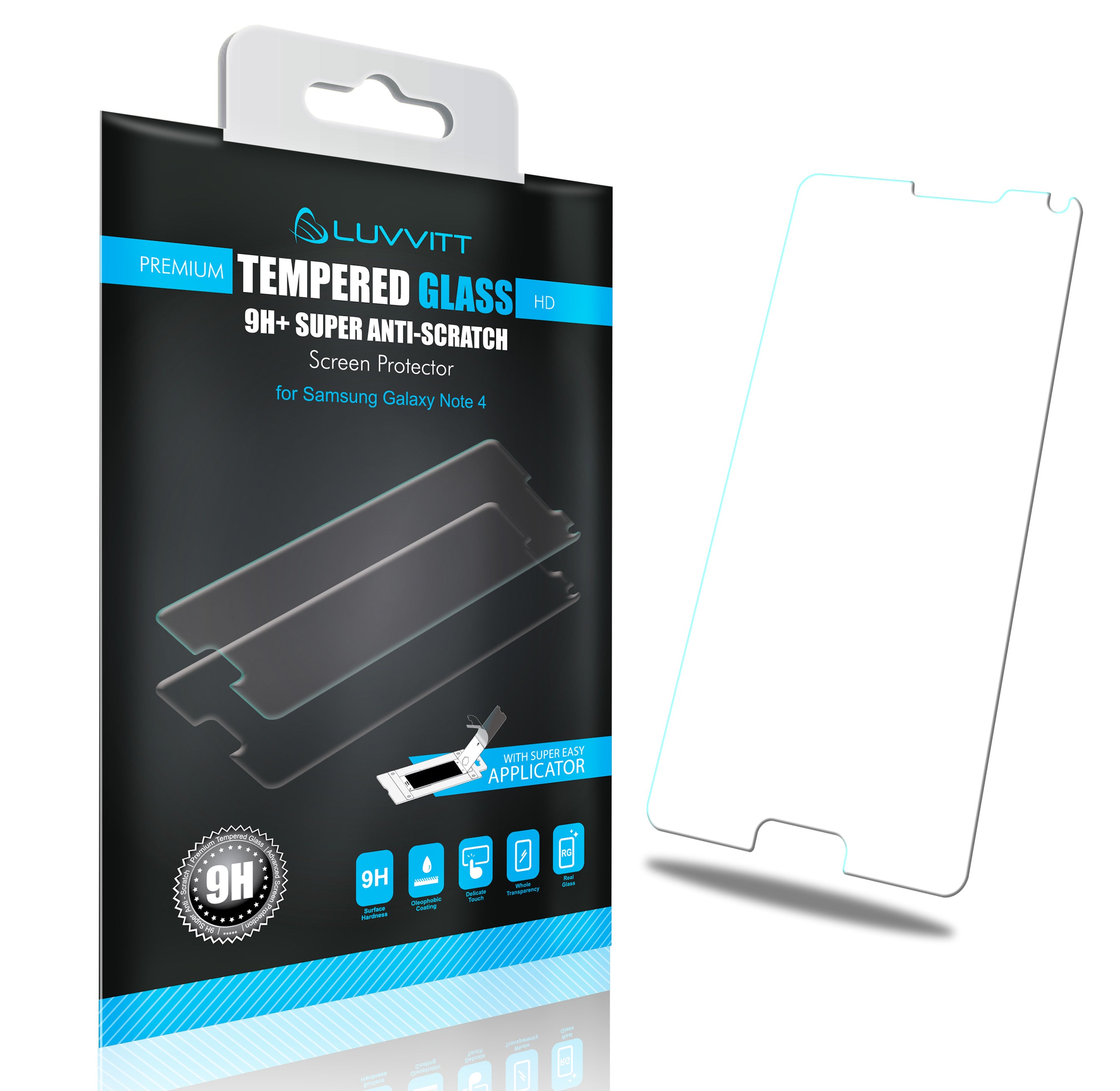 LUVVITT TEMPERED GLASS Screen Protector for Galaxy Note 4 with EASY APPLICATOR