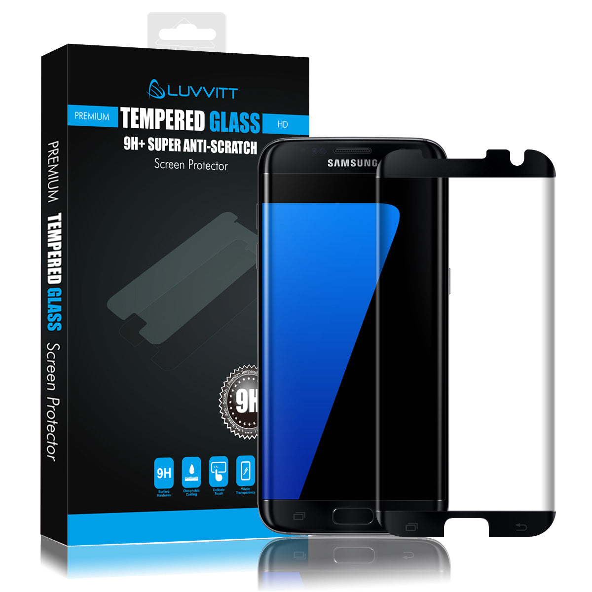 LUVVITT TEMPERED GLASS Screen Protector Case Friendly for Galaxy S7 Edge - Black