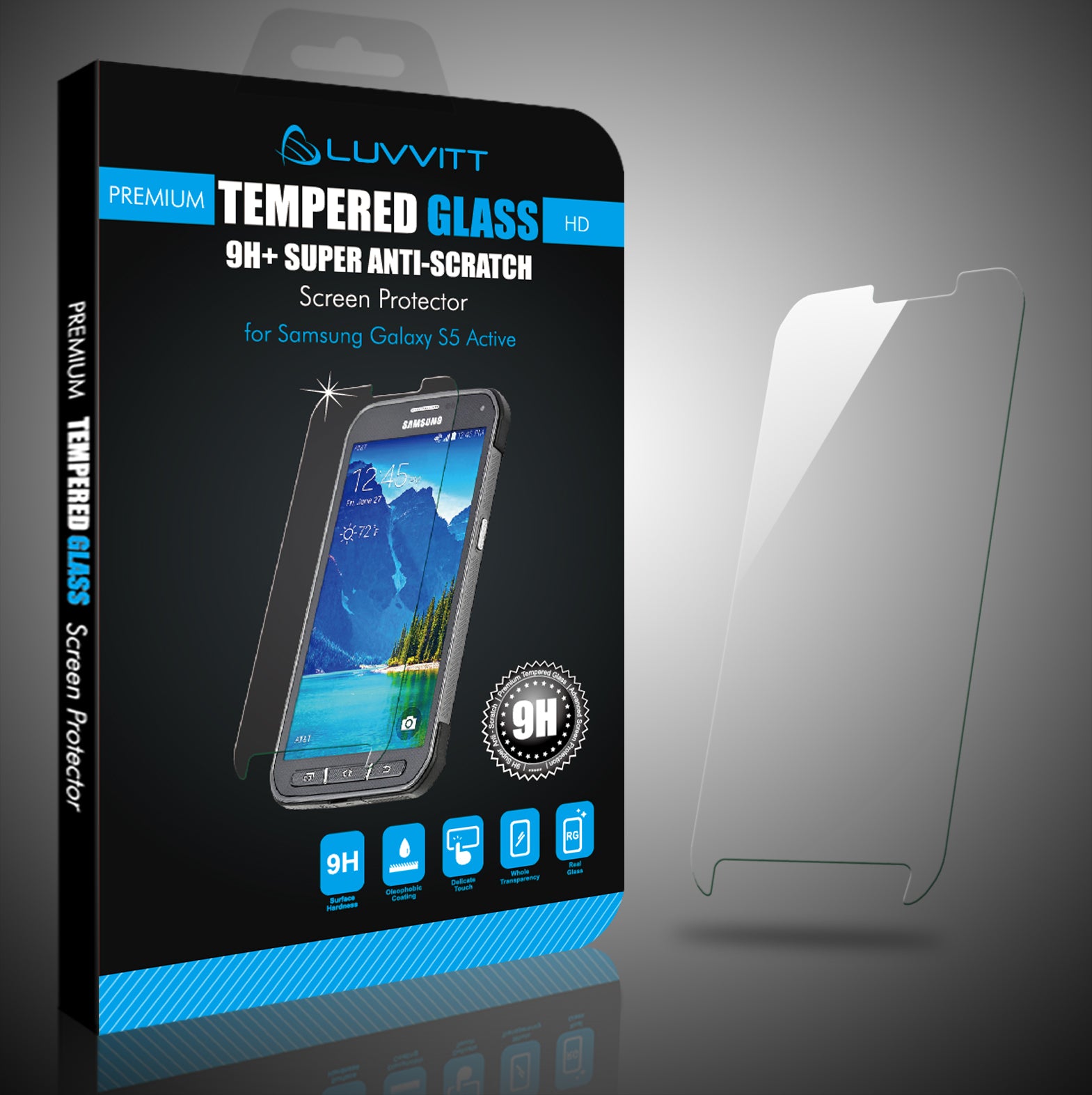 LUVVITT Tempered Glass Screen Protector for Galaxy S5 ACTIVE - Clear
